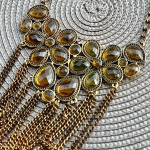 Sparkling Sage Statement Bib Necklace Gold Tone Jewels and Chains Unique